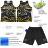 Custom Black Gold-White Line Round Neck Sublimation Basketball Suit Jersey