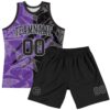 Custom Graffiti Pattern Black Purple-Gray Scratch Round Neck Sublimation Basketball Suit Jersey