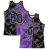 Custom Graffiti Pattern Black Purple-Gray Scratch Round Neck Sublimation Basketball Suit Jersey