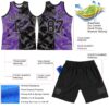 Custom Graffiti Pattern Black Purple-Gray Scratch Round Neck Sublimation Basketball Suit Jersey