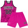 Custom Pink Black-White Line Round Neck Sublimation Basketball Suit Jersey