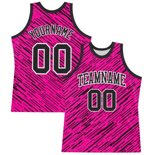 BSuit0332 Custom Pink Black-White Line Round Neck Sublimation Basketball Suit Jersey