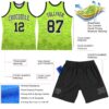 Custom Neon Green Black-White Line Round Neck Sublimation Basketball Suit Jersey