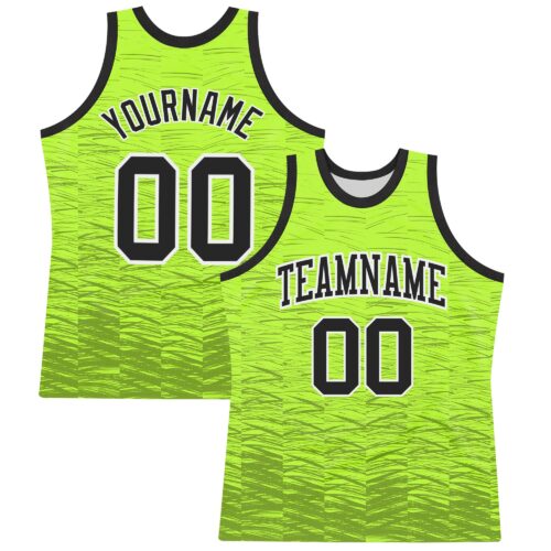 BSuit0333 Custom Neon Green Black-White Line Round Neck Sublimation Basketball Suit Jersey