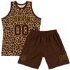 Custom Brown Old Gold Leopard Print Round Neck Sublimation Basketball Suit Jersey