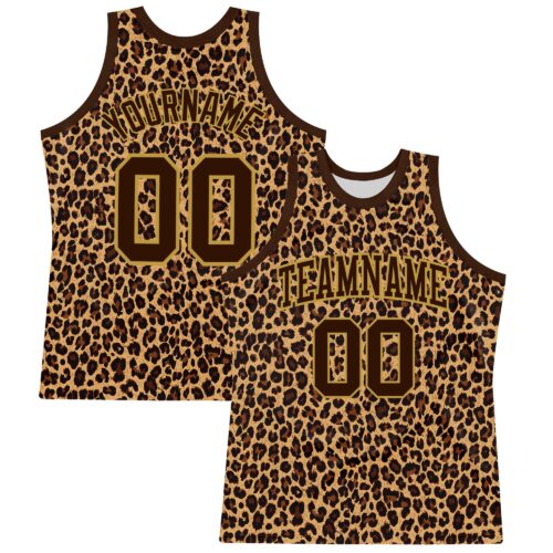 Custom Brown Old Gold Leopard Print Round Neck Sublimation Basketball Suit Jersey