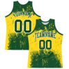 Custom Green Yellow-White Abstract Splatter Grunge Art Round Neck Sublimation Basketball Suit Jersey