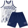 Custom White Navy Splash Round Neck Sublimation Basketball Suit Jersey