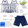 Custom White Navy Splash Round Neck Sublimation Basketball Suit Jersey