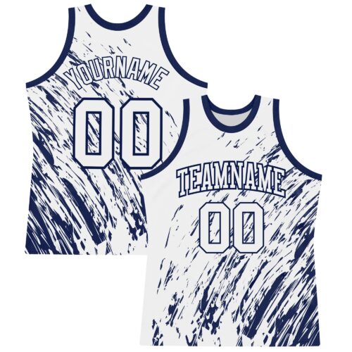 Custom White Navy Splash Round Neck Sublimation Basketball Suit Jersey