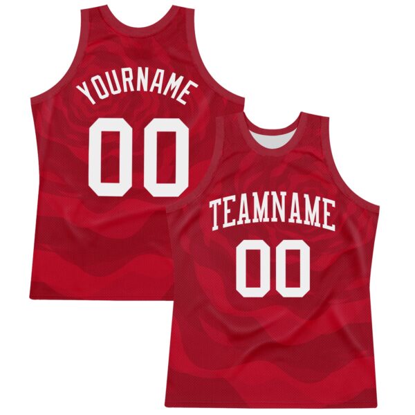 Custom Red White Fluid Art Round Neck Sublimation Basketball Suit Jersey