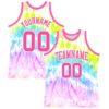 Custom Tie Dye Pink-White Round Neck Sublimation Basketball Suit Jersey