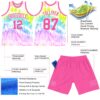 Custom Tie Dye Pink-White Round Neck Sublimation Basketball Suit Jersey