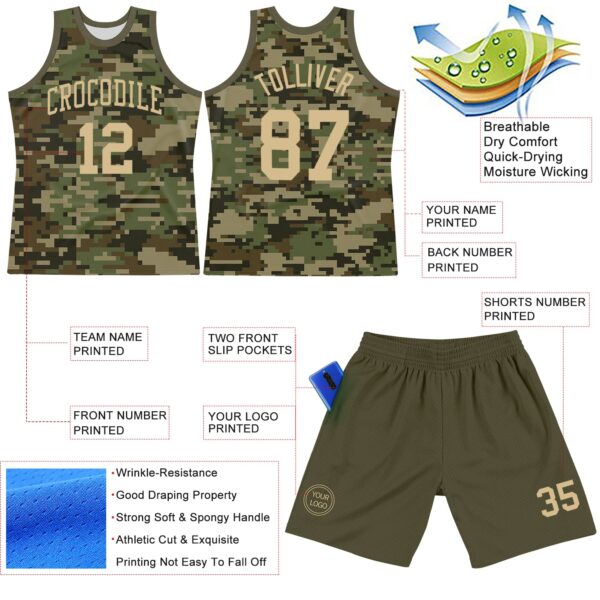 Custom Camo Vegas Gold-Olive Round Neck Sublimation Salute To Service Basketball Suit Jersey