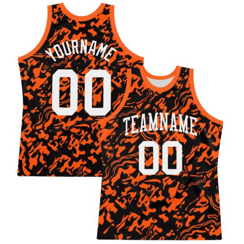 Custom Black White-Orange Fluid Art Round Neck Sublimation Basketball Suit Jersey
