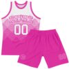 Custom White Deep Pink Gradient Square Shapes Round Neck Sublimation Basketball Suit Jersey