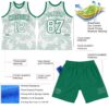 Custom White Kelly Green Curve Lines Round Neck Sublimation Basketball Suit Jersey
