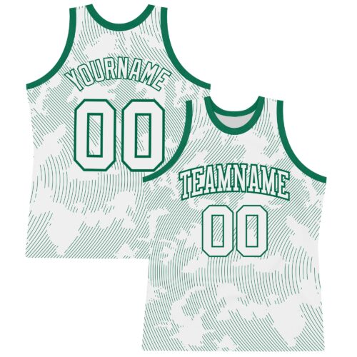 BSuit0344 Custom White Kelly Green Curve Lines Round Neck Sublimation Basketball Suit Jersey