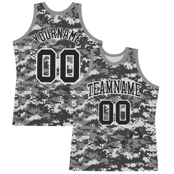 Custom Camo Black-White Round Neck Sublimation Salute To Service Basketball Suit Jersey