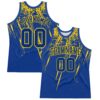 Custom Royal Yellow Splash Round Neck Sublimation Basketball Suit Jersey