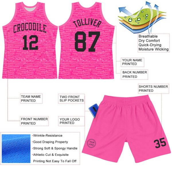 Custom Pink Black Fragment Art Round Neck Sublimation Basketball Suit Jersey