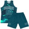 Custom Green Aqua-White Splash Round Neck Sublimation Basketball Suit Jersey