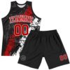 Custom Black Red-White Splash Round Neck Sublimation Basketball Suit Jersey
