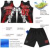 Custom Black Red-White Splash Round Neck Sublimation Basketball Suit Jersey