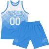 Custom White Powder Blue Gradient Square Shapes Round Neck Sublimation Basketball Suit Jersey