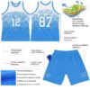 Custom White Powder Blue Gradient Square Shapes Round Neck Sublimation Basketball Suit Jersey