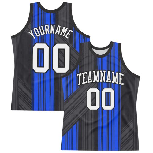 Custom Black White-Royal Line Round Neck Sublimation Basketball Suit Jersey