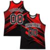 Custom Black Red-White Line Round Neck Sublimation Basketball Suit Jersey