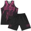 Custom Black Pink Splash Round Neck Sublimation Basketball Suit Jersey