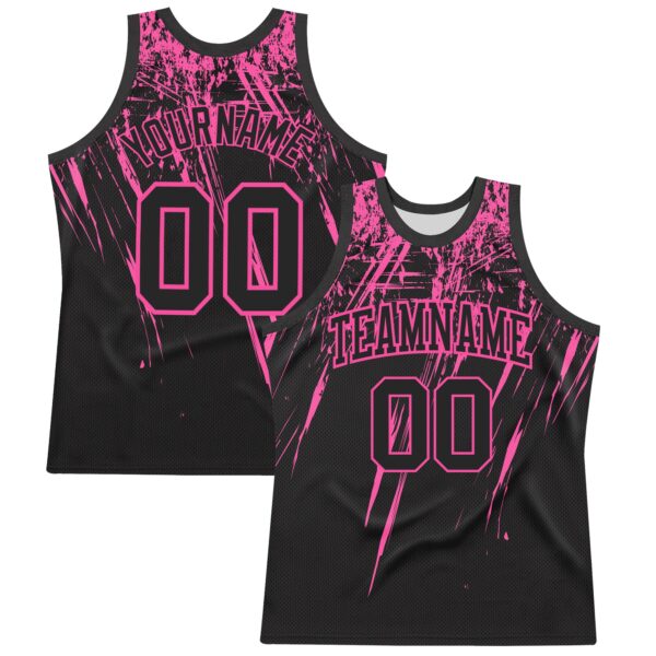 Custom Black Pink Splash Round Neck Sublimation Basketball Suit Jersey