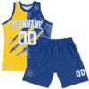 Custom Graffiti Pattern White Royal Yellow-Light Blue Scratch Round Neck Sublimation Basketball Suit Jersey