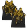 Custom Black Gold Splash Round Neck Sublimation Basketball Suit Jersey