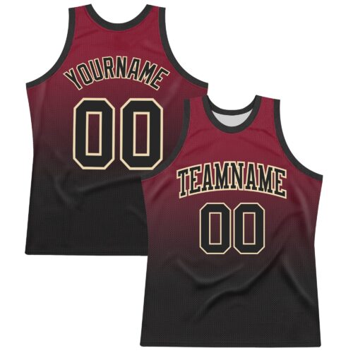 BSuit0364 Custom Crimson Black-Cream Fade Fashion Round Neck Sublimation Basketball Suit Jersey