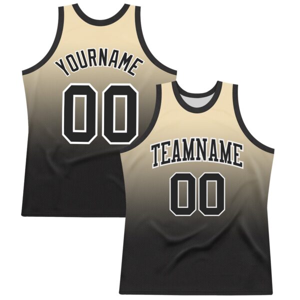 Custom Cream Black-White Fade Fashion Round Neck Sublimation Basketball Suit Jersey