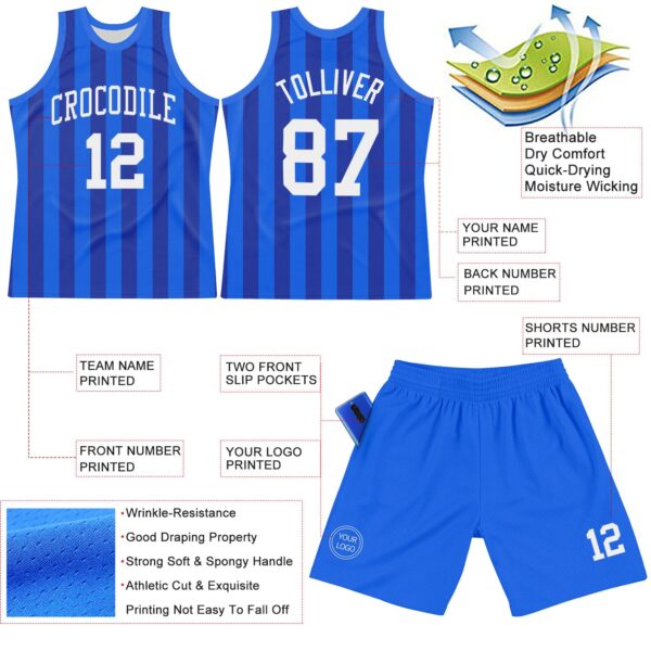 Custom Royal White Line Round Neck Sublimation Basketball Suit Jersey