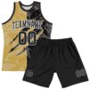 Custom Graffiti Pattern Black Old Gold-White Scratch Round Neck Sublimation Basketball Suit Jersey