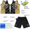 Custom Graffiti Pattern Black Old Gold-White Scratch Round Neck Sublimation Basketball Suit Jersey
