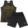 Custom Black Old Gold Curve Lines Round Neck Sublimation Basketball Suit Jersey