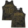Custom Black Old Gold Curve Lines Round Neck Sublimation Basketball Suit Jersey
