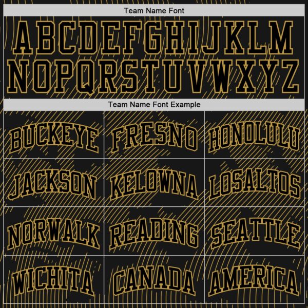 Custom Black Old Gold Curve Lines Round Neck Sublimation Basketball Suit Jersey