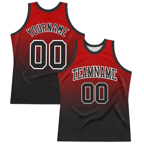 BSuit0369 Custom Red Black-White Fade Fashion Round Neck Sublimation Basketball Suit Jersey