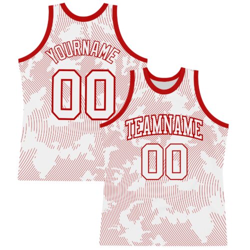 BSuit0370 Custom White Red Curve Lines Round Neck Sublimation Basketball Suit Jersey