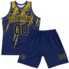 Custom Navy Yellow Splash Round Neck Sublimation Basketball Suit Jersey
