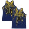 Custom Navy Yellow Splash Round Neck Sublimation Basketball Suit Jersey