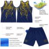 Custom Navy Yellow Splash Round Neck Sublimation Basketball Suit Jersey