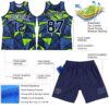 Custom Navy Neon Green-White Geometric Shape Round Neck Sublimation Basketball Suit Jersey